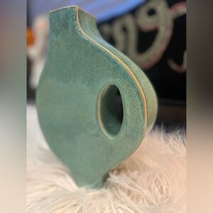Abstract light turquoise colored vase 10” tall